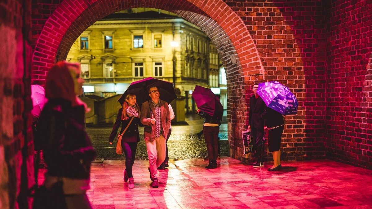 Podświetlenie Bramy Krakowskiej