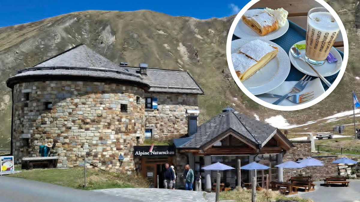 Kawa i strudel z widokiem na Alpy