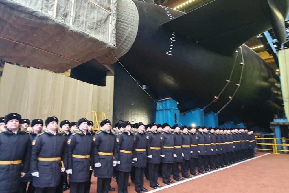 Ceremonia wodowania okrętu podwodnego Kniaź Pożarski