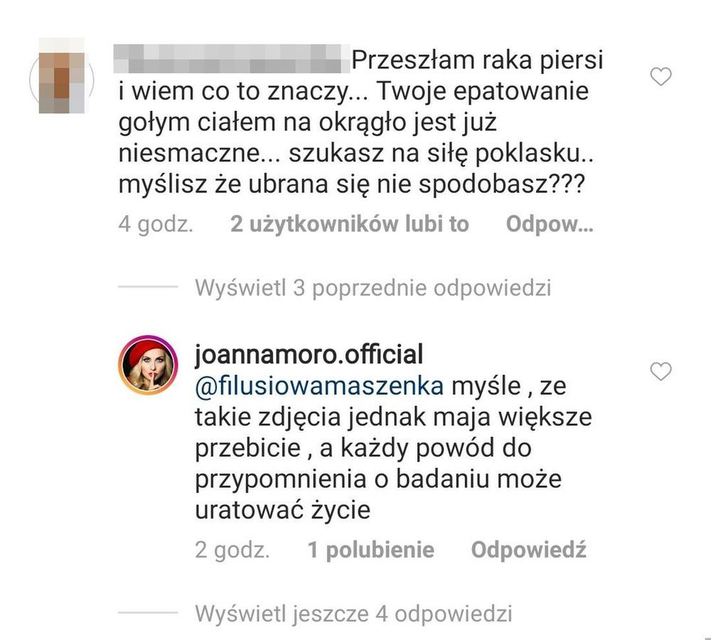 Screen z profilu Joanny Moro na Instagramie