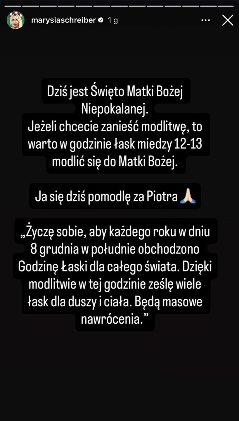 Marianna Schreiber modli się za Piotra Korczarowskiego