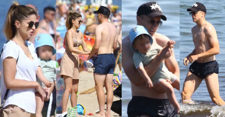 Piotr Zieliński relaksuje się z żoną i rocznym synkiem na plaży w Sopocie (ZDJĘCIA)