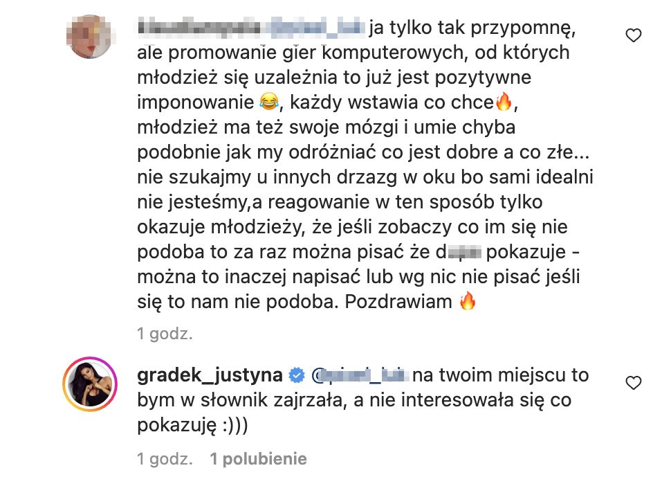 Burza pod postem Justyny Gradek