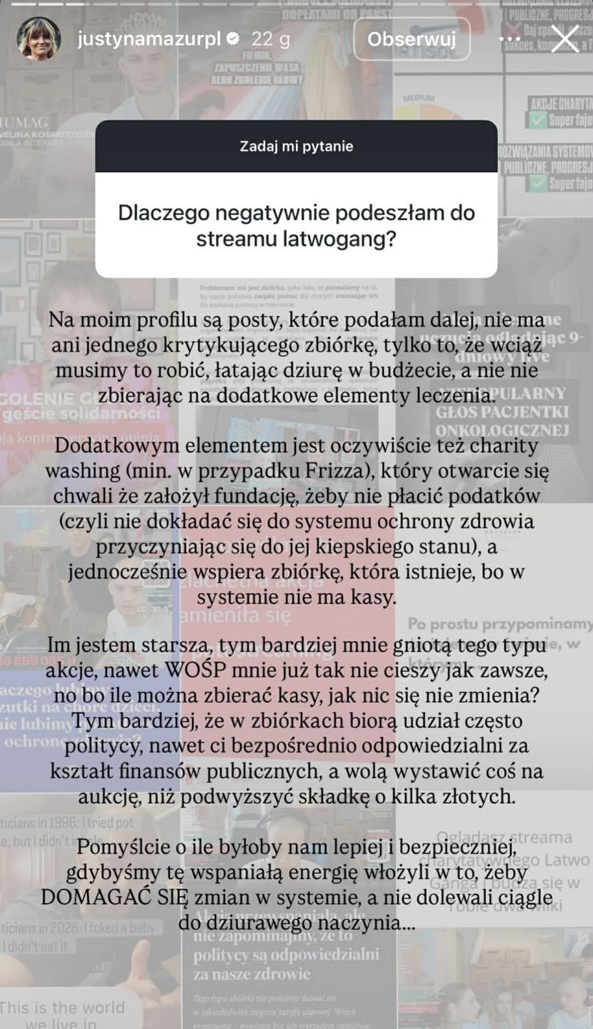 Justyna Mazur podsumowała zbiórkę Łatwoganga i udział Friza