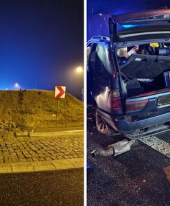 Auto przeleciało nad rondem. Kierowca pijany i z zakazem jazdy