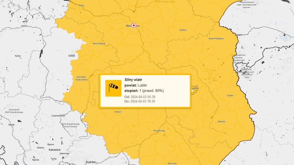 Ostrzeżenia IMGW przed silnym wiatrem w środę, 3 kwietnia
