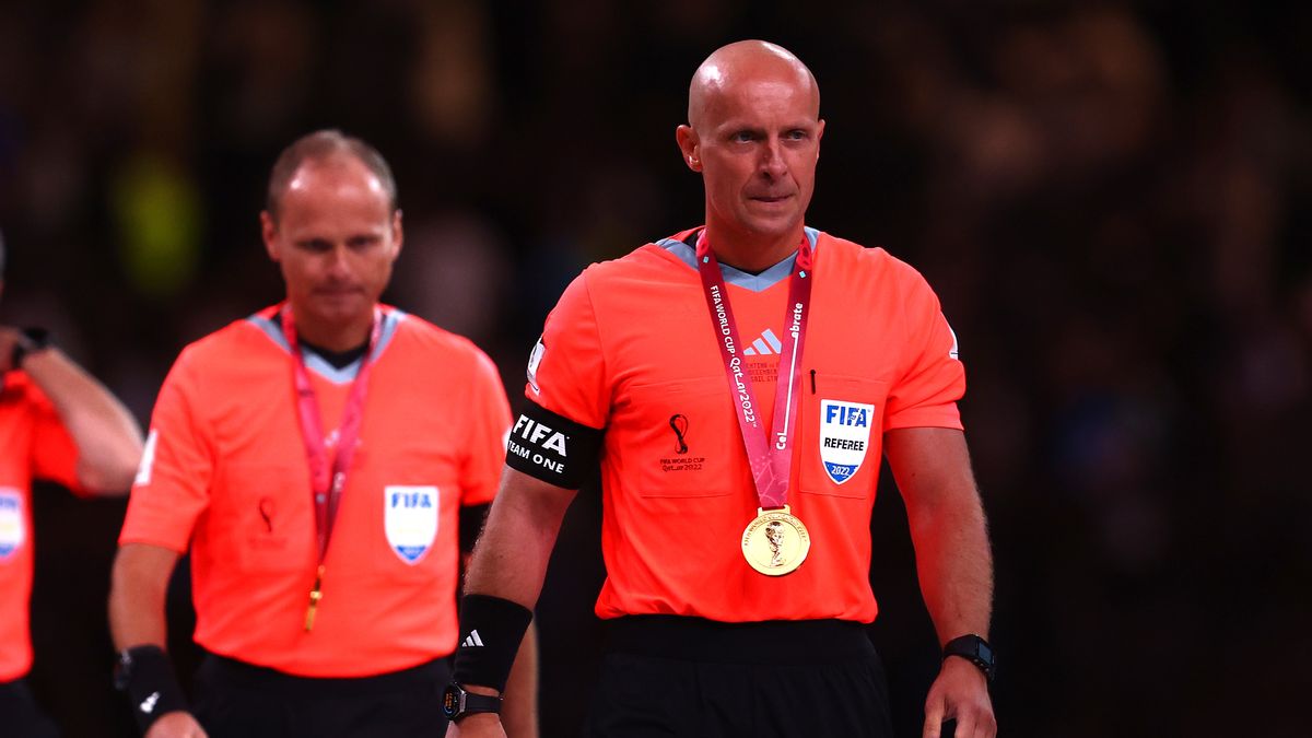 LUSAIL CITY, QATAR - DECEMBER 18: Referee Szymon Marciniak looks on following the FIFA World Cup Qatar 2022 Final match between Argentina and France at Lusail Stadium on December 18, 2022 in Lusail City, Qatar. (Photo by Chris Brunskill/Fantasista/Getty Images)