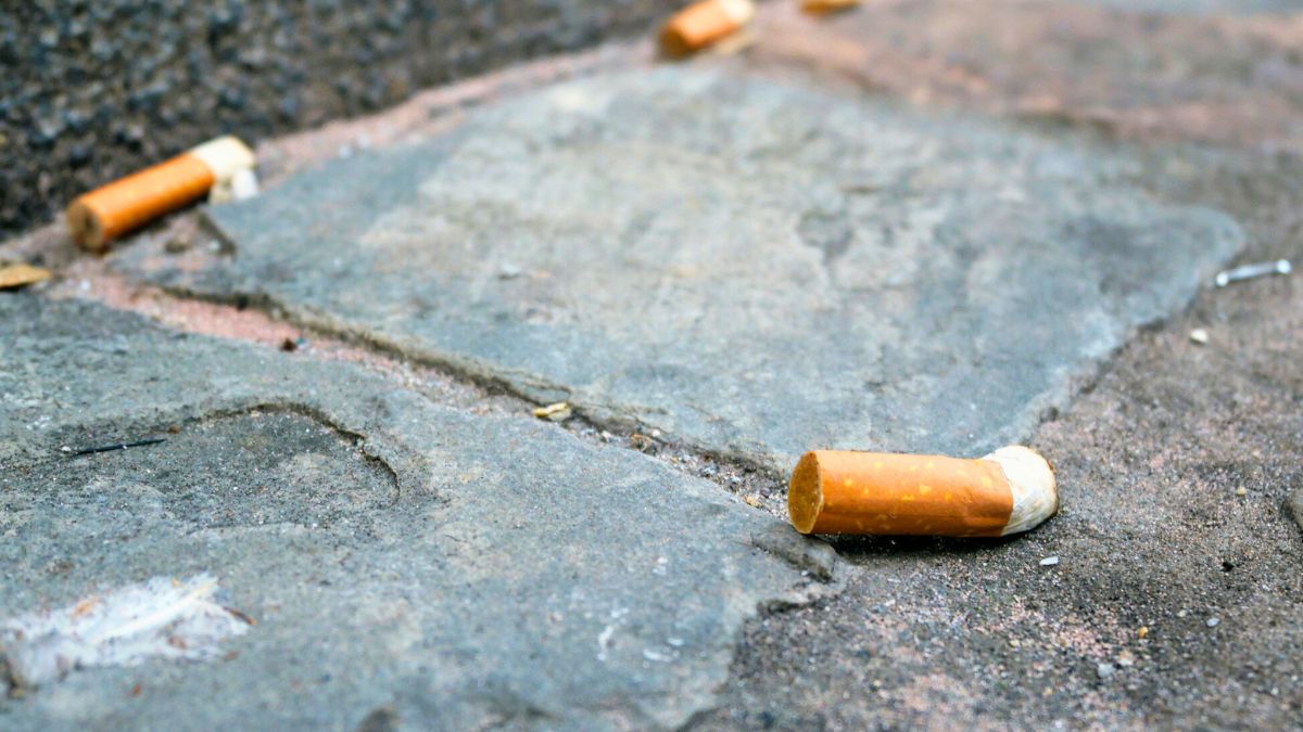 Niedopałki leżą na ulicy
