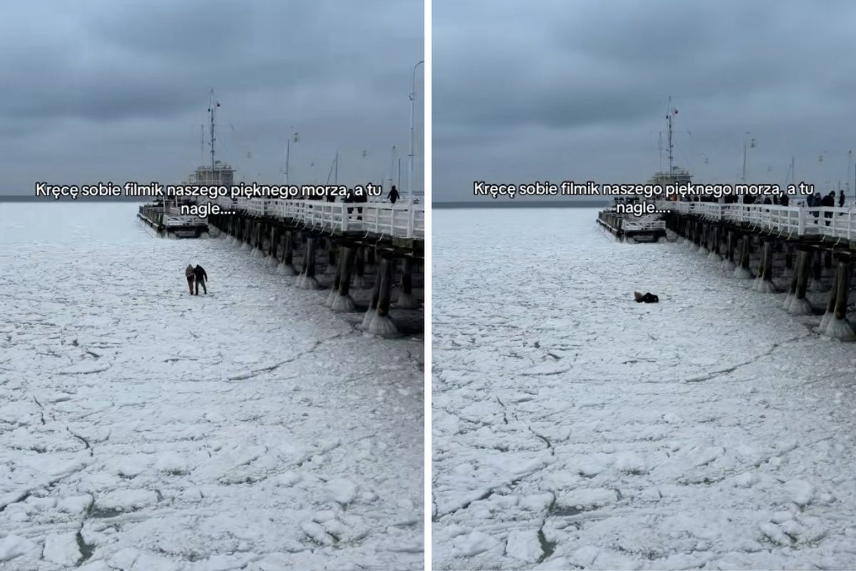 Zeszli z molo na Bałtyk. Lód nagle pękł. Wideo ma już 800 tys. odsłon