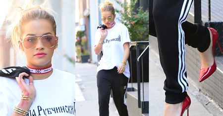 Rita Ora w czerwonych szpilkach i dresie na ulicy w Nowym Jorku (ZDJĘCIA)