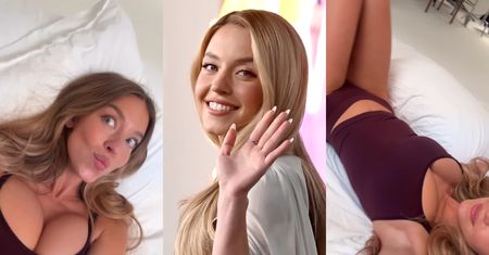 Strojąca minki Sydney Sweeney i jej opięty biust wyginają się na wyrku. Fajny sposób na promocję? (FOTO)