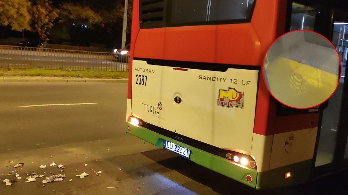 Młodzi chuligani skopali autobus, po czym rzucili w niego koszem na śmieci