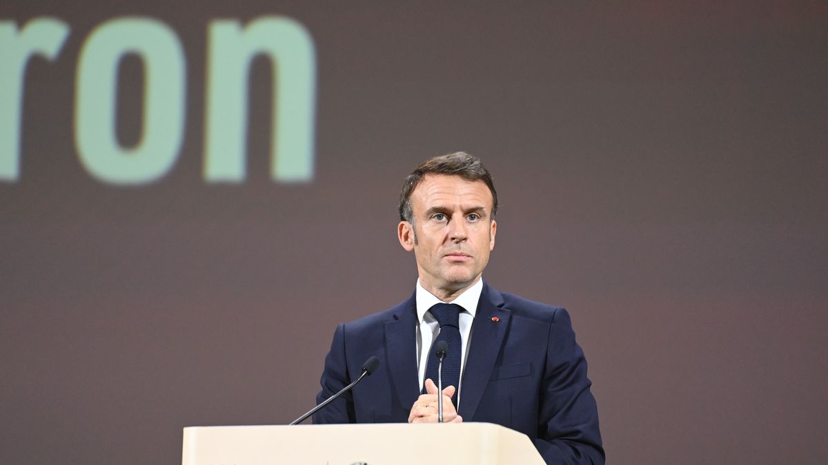 DUBAI, UNITED ARAB EMIRATES - DECEMBER 03: French President Emmanuel Macron speaks during the 28th Conference of the Parties (COP28) to the UN Framework Convention on Climate Change (UNFCCC) at the Expo City Dubai in Dubai, United Arab Emirates on December 03, 2023. (Photo by Waleed Zein/Anadolu via Getty Images)