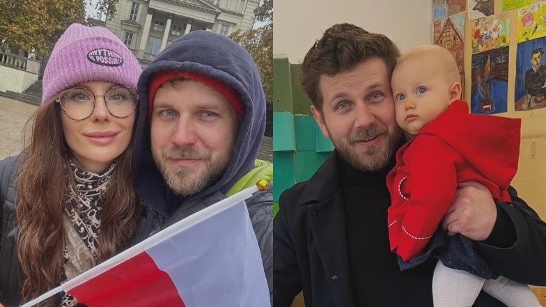 Antek Królikowski z Izą i córeczką