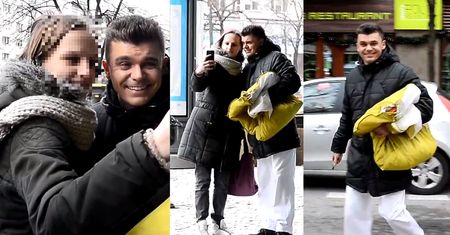 Tomasz Niecik wychodzi z workiem z "Dzień Dobry TVN"