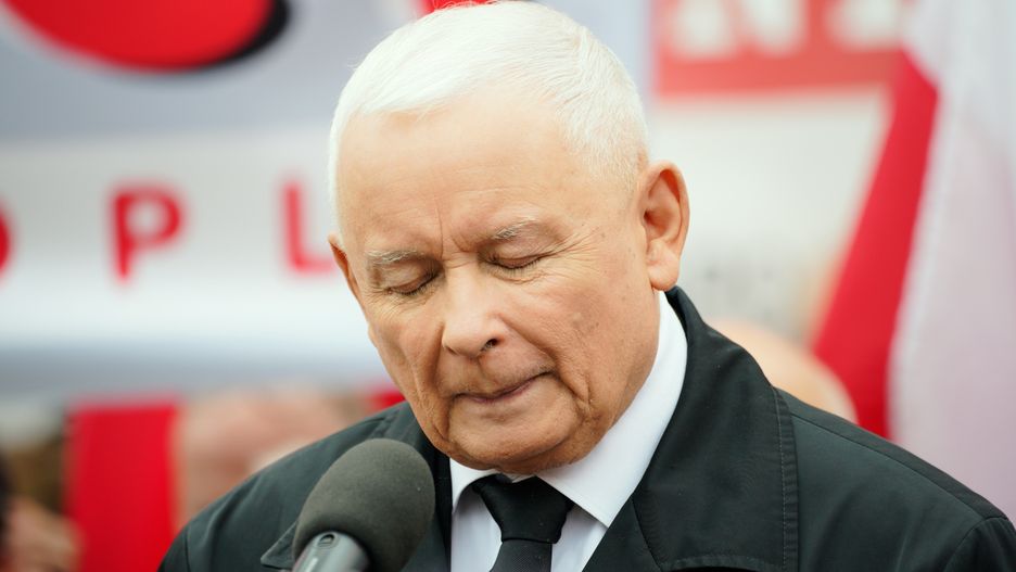 Law and Justice party leader Jaroslaw Kaczynski is seen during a rally in Warsaw, Poland on 14 September, 2024. Several hundred people took part in a rally in front of the Ministry of Justice, organized by the opposition Law and Justice party on Saturday in reaction to a probe into alleged illegal funding of a patriotic fund associated with the party. Opposition leader Jaroslaw Kaczynski spoke at the rally urging his supporters to 'stop the pathology of power' of the current government. (Photo by Jaap Arriens/NurPhoto via Getty Images)