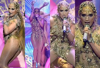 Skąpana w złocie Jennifer Lopez wykluwa się z jaja na scenie w Las Vegas... (ZDJĘCIA)