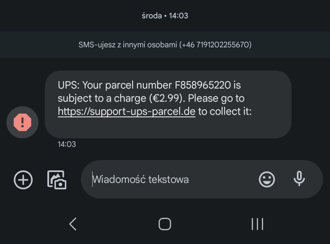 Fałszywy SMS z numeru +46