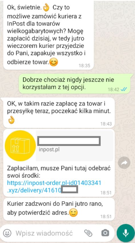 Przykład oszustwa na OLX