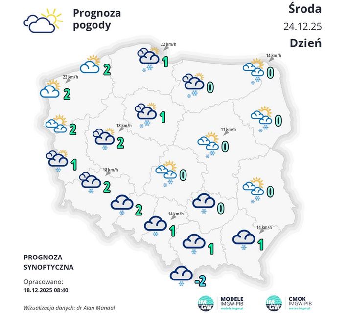 Prognoza pogody na Wigilię przewiduje utrudnienia