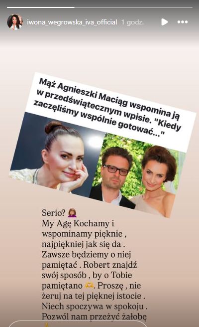 Iwona Węgrowska o aktywności męża Agnieszki Maciąg