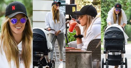 WYLUZOWANA Aleksandra Żebrowska maszeruje z miesięcznym Feliksem do restauracji (ZDJĘCIA)