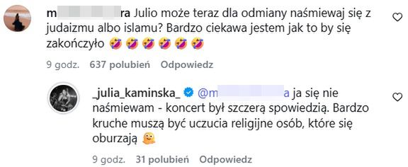 Komentarz Julii Kamińskiej na Instagramie