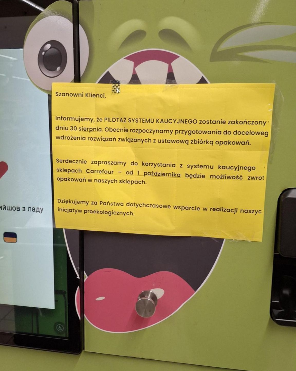 Informacja o pilotażu i systemie kaucyjnym w sieci Carrefour