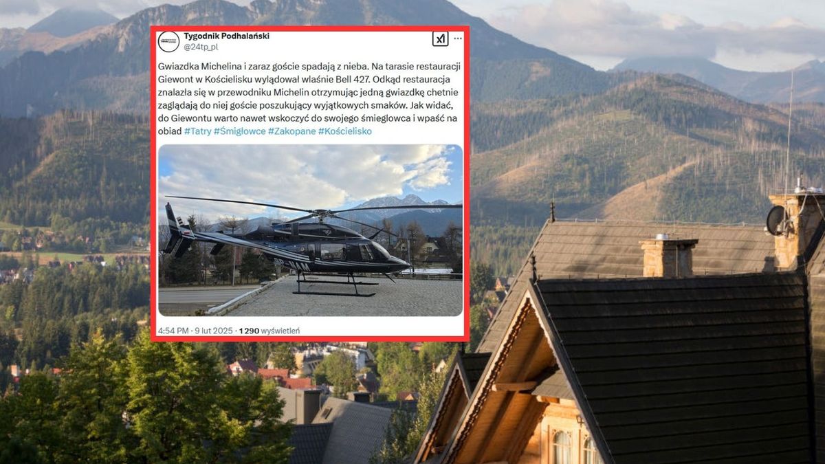 Goście przylatują helikopterem do restauracji