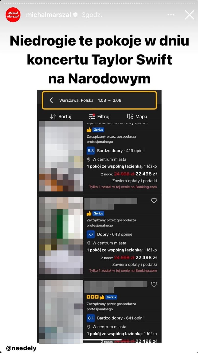 Skrajne ceny za nocleg w dniach koncertu Taylor Swift