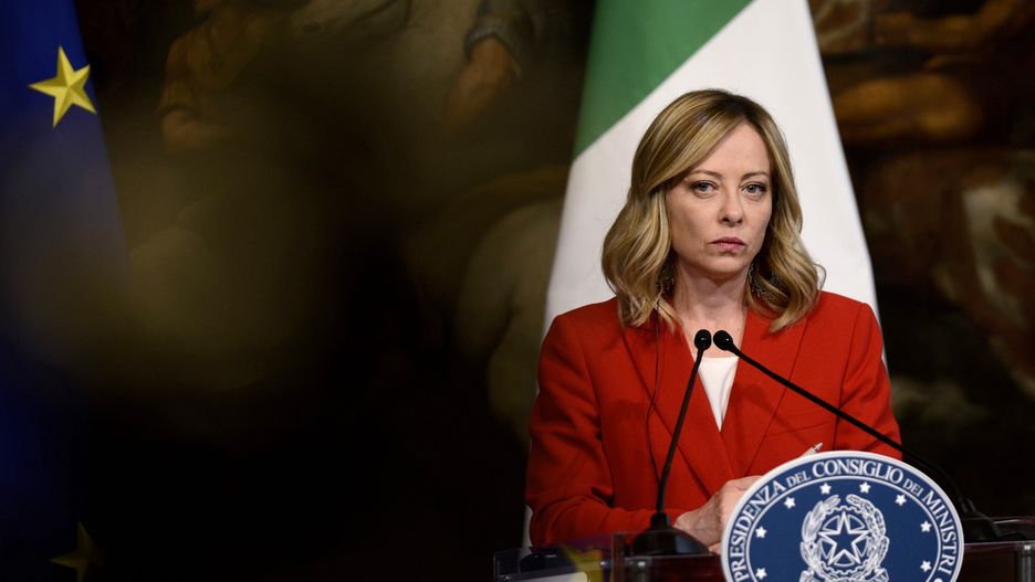 ROME, ITALY - MAY 13: Prime Minister Giorgia Meloni speaks at Palazzo Chigi during the meeting with the Prime Minister of the Czech Republic, Petr Fiala, (not in the photo) on May 13, 2024 in Rome, Italy.  Photo by Simona Granati - Corbis/Corbis via Getty Images)