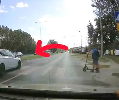 Wszedł na pasy z hulajnogą. Kierowcy nawet się nie zatrzymali