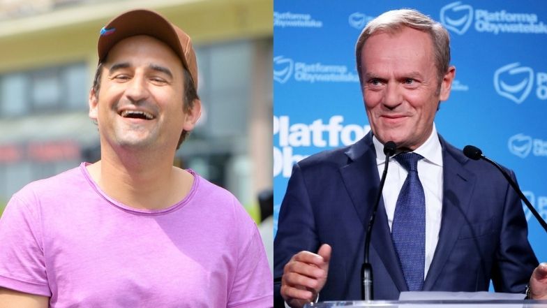 Michał Koterski pozuje z Donaldem Tuskiem