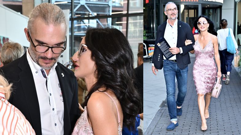 Justyna Steczkowska z mężem na wernisażu