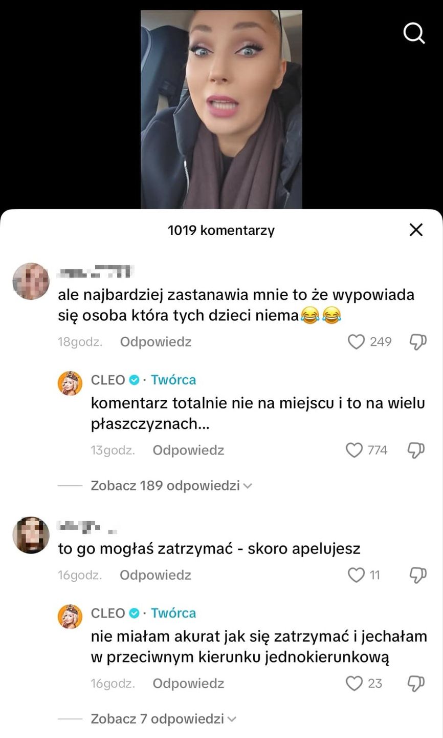 Komentarze pod postem Cleo