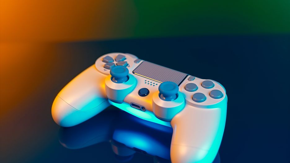 video game controller, wireless controller, gaming console, game pad, joystick, d-pad, buttons, neon glow, black background, studio photography, close-up, product photography, gaming accessory, gamer, entertainment, technology, leisure, competition, fun, play, toy, isolated, frog, game, gamepad, white, green, object, video, control, computer, animal, red, controller, plastic, games