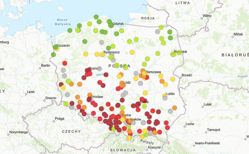 Smog. Mapa zanieczyszczeń powietrza 10 stycznia 2024