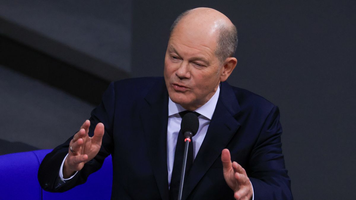 Olaf Scholz, Germany's chancellor, addresses the Bundestag in Berlin, Germany, on Wednesday, Dec. 4, 2024. Germany is concerned that its already ailing economy could be further weakened by tariffs which US president-elect Donald Trump has threatened to impose. Photographer: Krisztian Bocsi/Bloomberg via Getty Images
