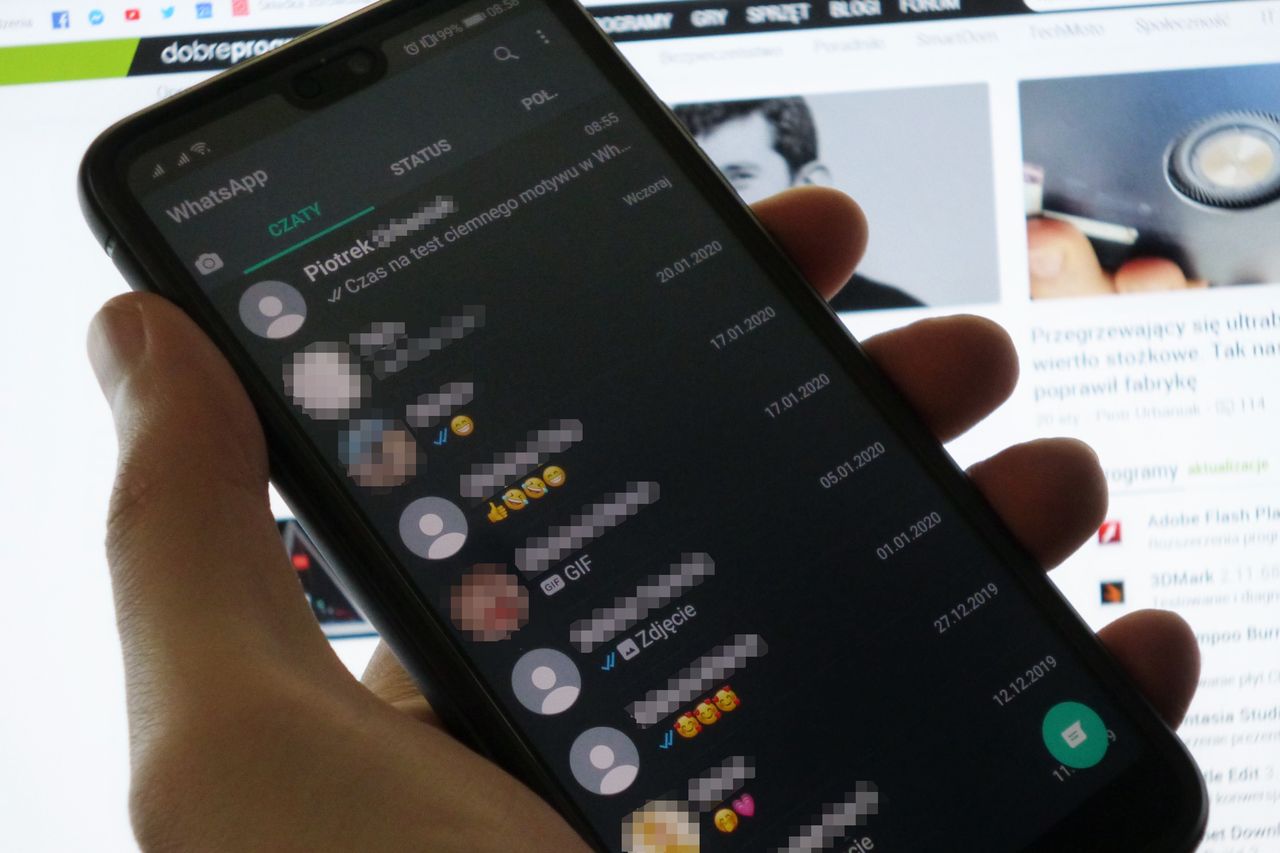 WhatsApp beta na Androida dostał ciemny motyw, fot. Oskar Ziomek
