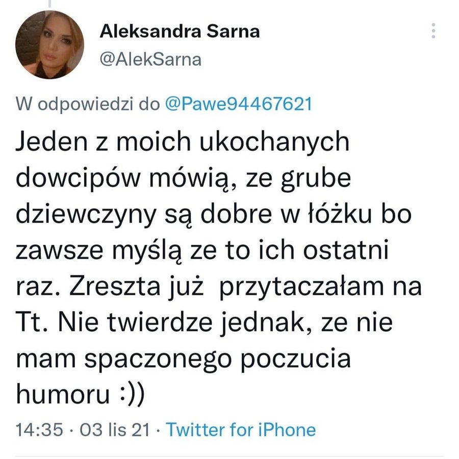 Aleksandra Sarna na Twitterze