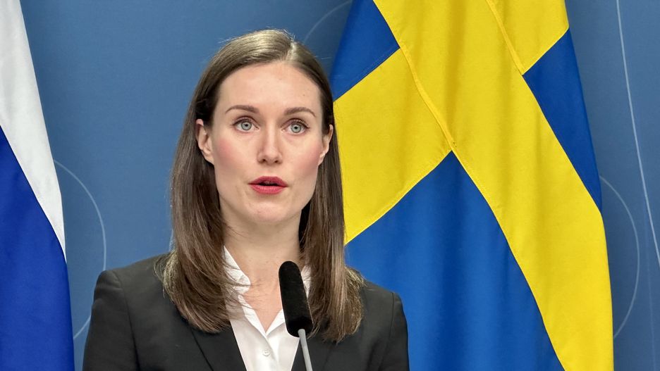 STOCKHOLM, SWEDEN - FEBRUARY 2: Finnish Prime Minister Sanna Marin and Swedish Prime Minister Ulf Kristersson give a joint press conference in Stockholm, Sweden on February 2, 2023. (Photo by Atila Altuntas/Anadolu Agency via Getty Images)