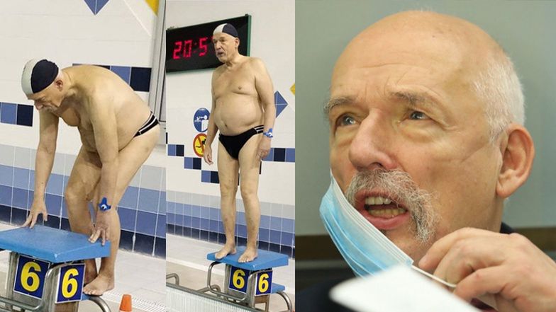 Janusz Korwin-Mikke solidaryzuje się z branżą fitness, prężąc ciało na basenie (FOTO)