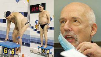 Janusz Korwin-Mikke solidaryzuje się z branżą fitness, prężąc ciało na basenie (FOTO)