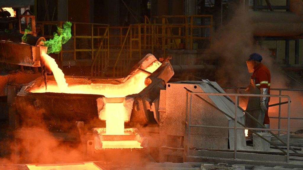 New Copper Smelting Complex at ZiJin Serbia Copper Plant
Molten copper poured into molds at the ZiJIn Serbia Copper plant in Bor, Serbia, on Thursday, April 18, 2024. Copper prices have rallied recently, driven by an improving outlook for global manufacturing and mine disruptions. Photographer: Oliver Bunic/Bloomberg via Getty Images
Bloomberg
mining, mines, natural resources, fabrication, manufacture, serbian, european, non-ferrous metals, copper trading, commodity statistics, key metals news copper, business news, balkans ex greece, turkey, industries, metal commodity statistics, emea, base metals trading