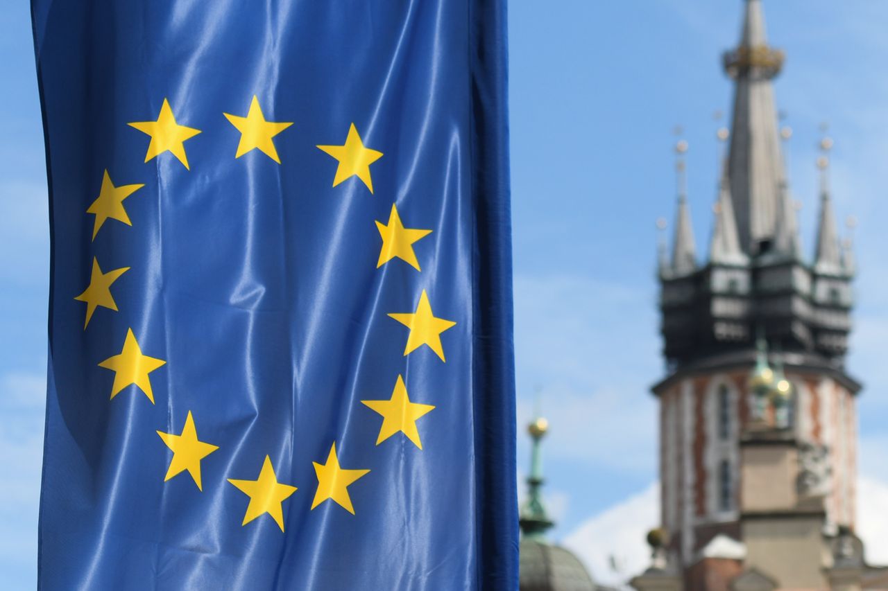 An EU flag (Photo by Artur Widak/NurPhoto via Getty Images)