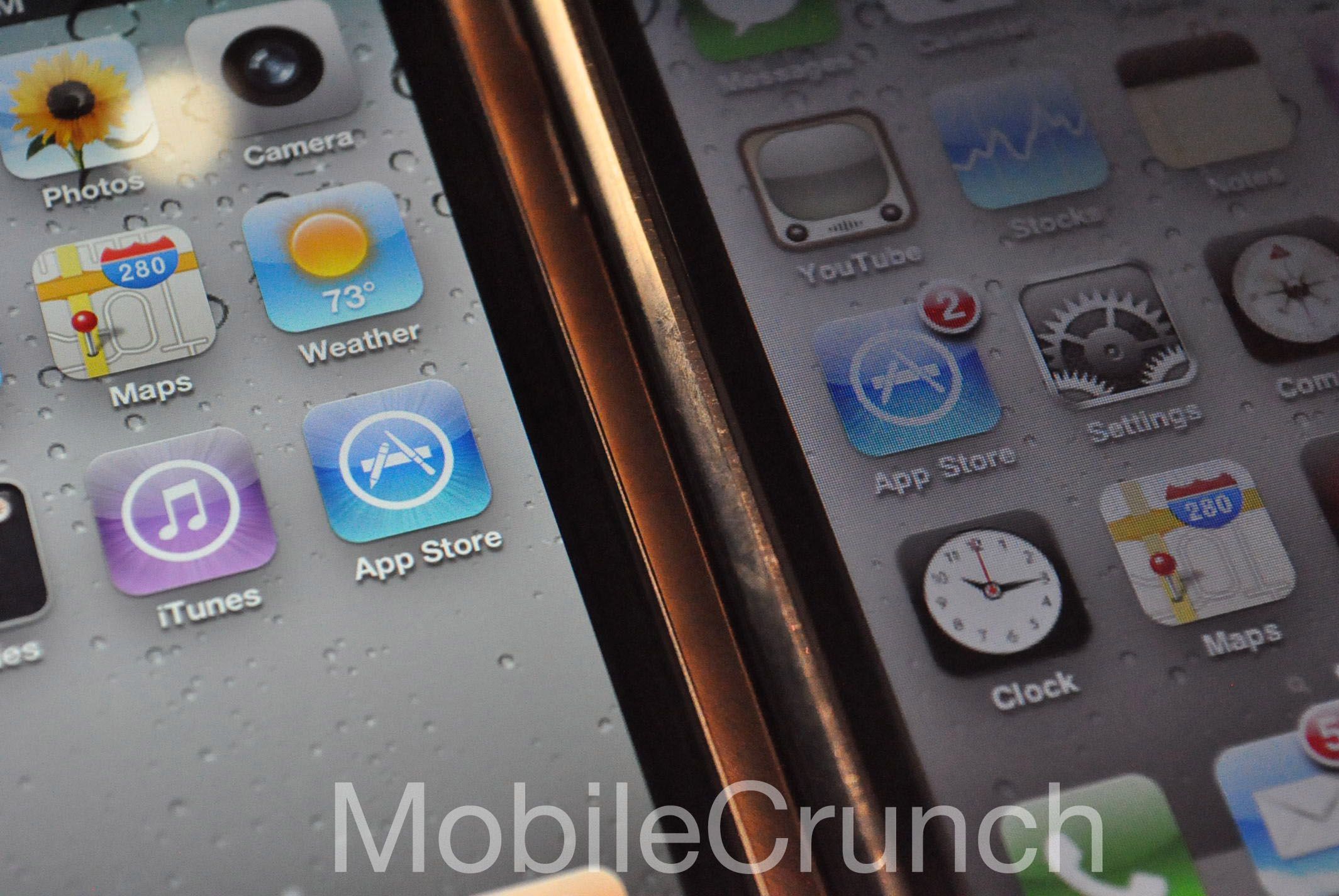 Zdjęcie ukazujące różnice pomiędzy wyświetlaczem w iPhonie 4 oraz 3GS 2