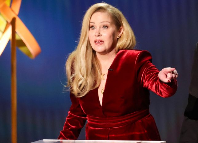 75th Primetime Emmy Awards - ShowLOS ANGELES, CALIFORNIA - JANUARY 15: Christina Applegate (L) speaks speaks onstage during the 75th Primetime Emmy Awards at Peacock Theater on January 15, 2024 in Los Angeles, California. (Photo by Monica Schipper/WireImage)Monica Schipper