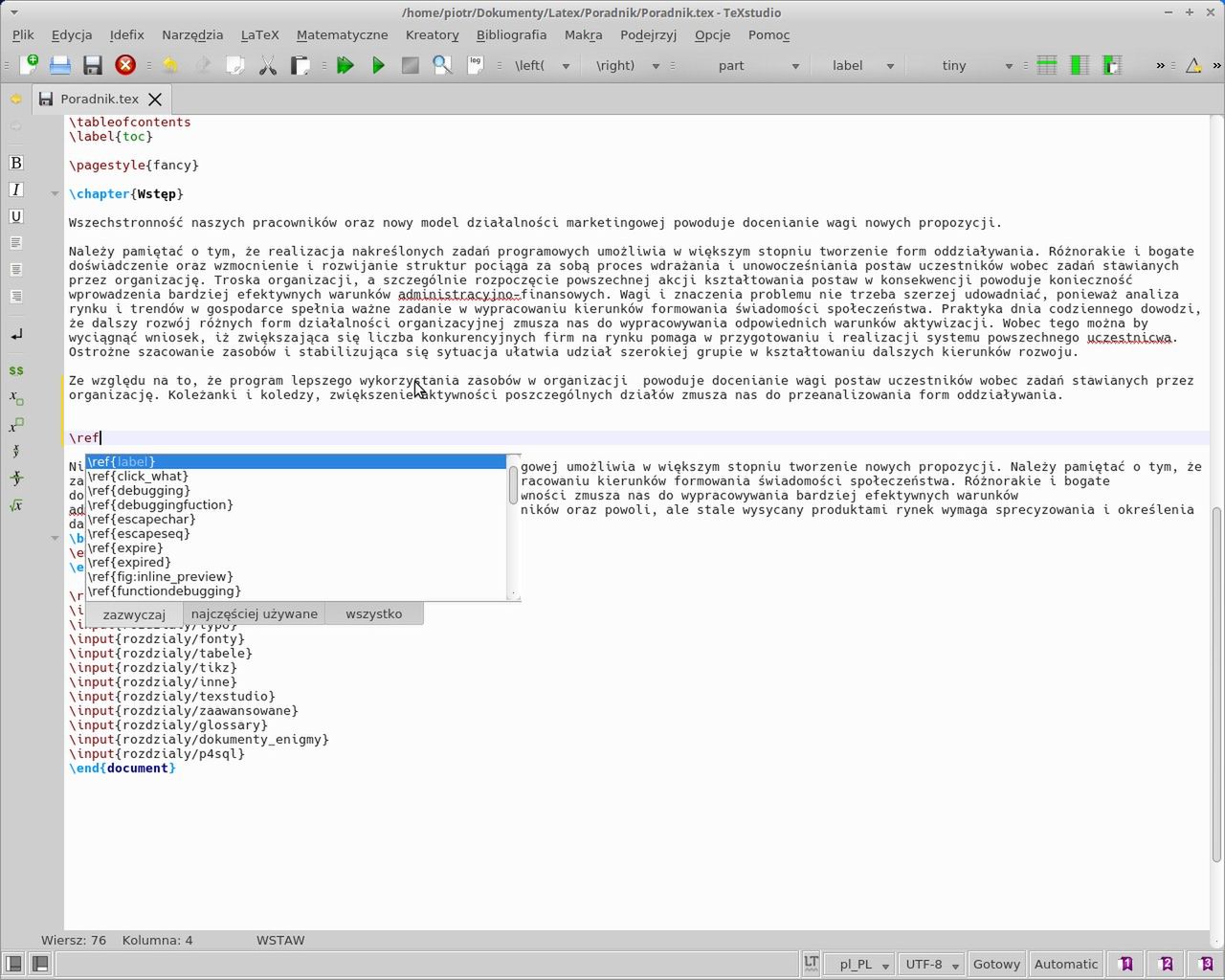 Przy dużych dokumentach łatwo pogubić się w etykietach, ale podpowiedzi pomogą w wybraniu odpowiedniej