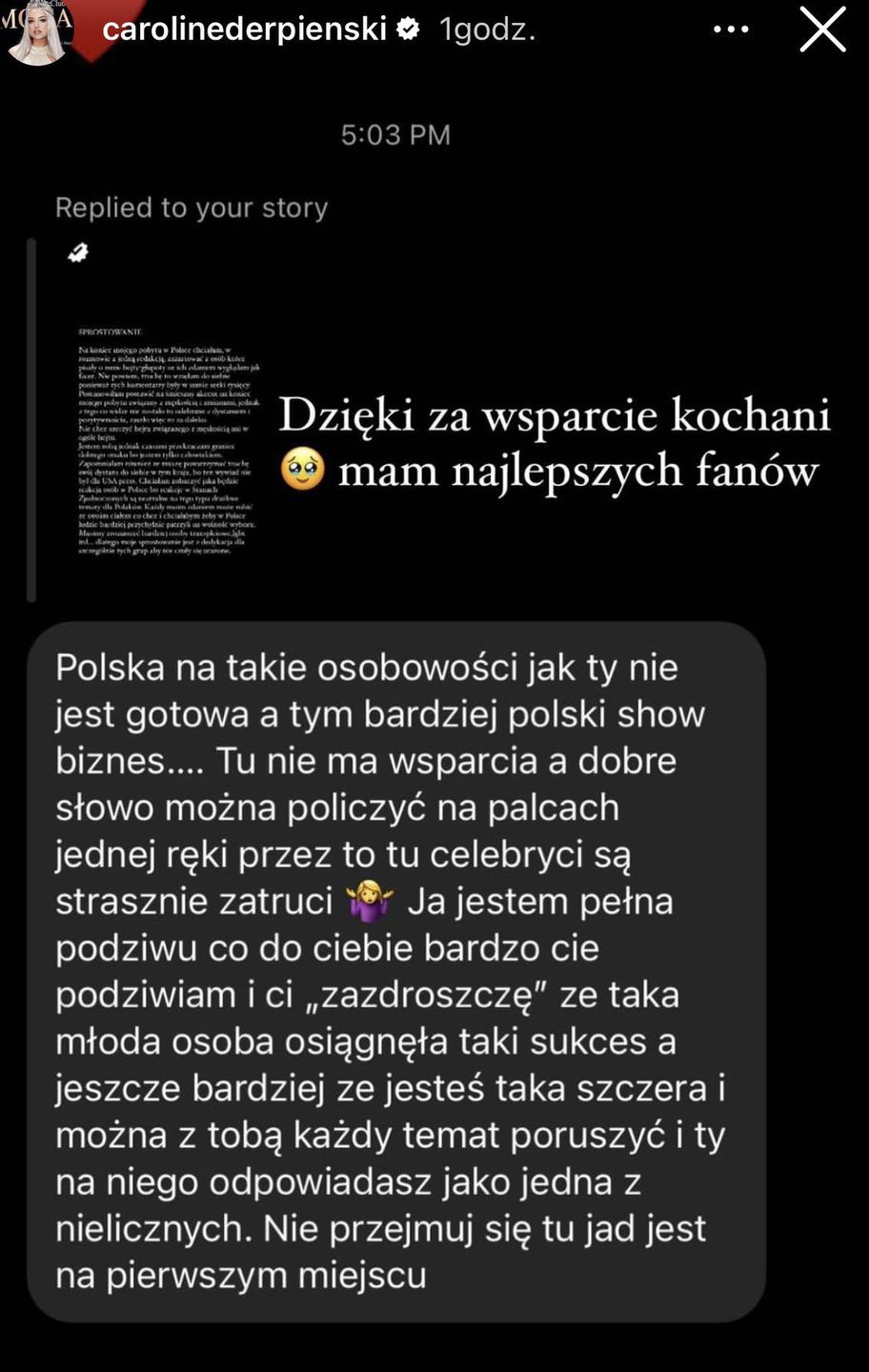 Caroline Derpieński tłumaczy się z kontrowersyjnych "żartów"