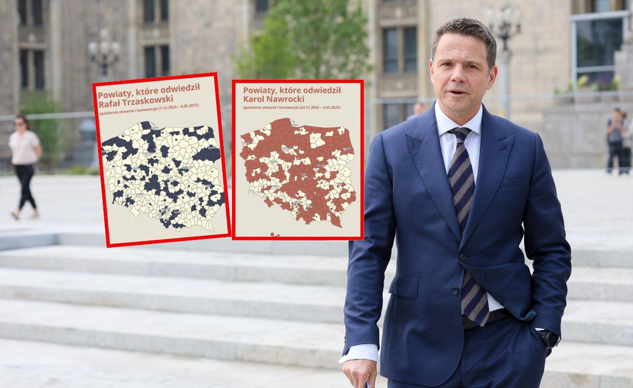 Te mapy mówią wszystko. Trzaskowski rzadziej ruszał w Polskę